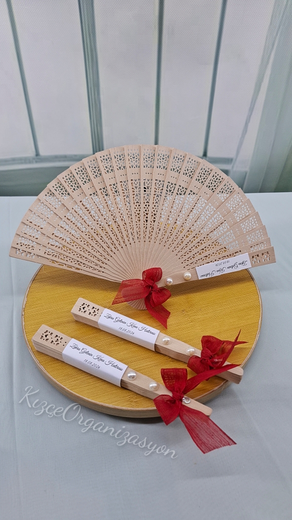 Hediyelik Ahşap Yelpaze, Kına Gecesi, Nişan, Nikah Hediyeliği (30 Adet) - Görsel 8
