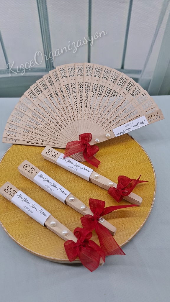 Hediyelik Ahşap Yelpaze, Kına Gecesi, Nişan, Nikah Hediyeliği (30 Adet) - Görsel 4
