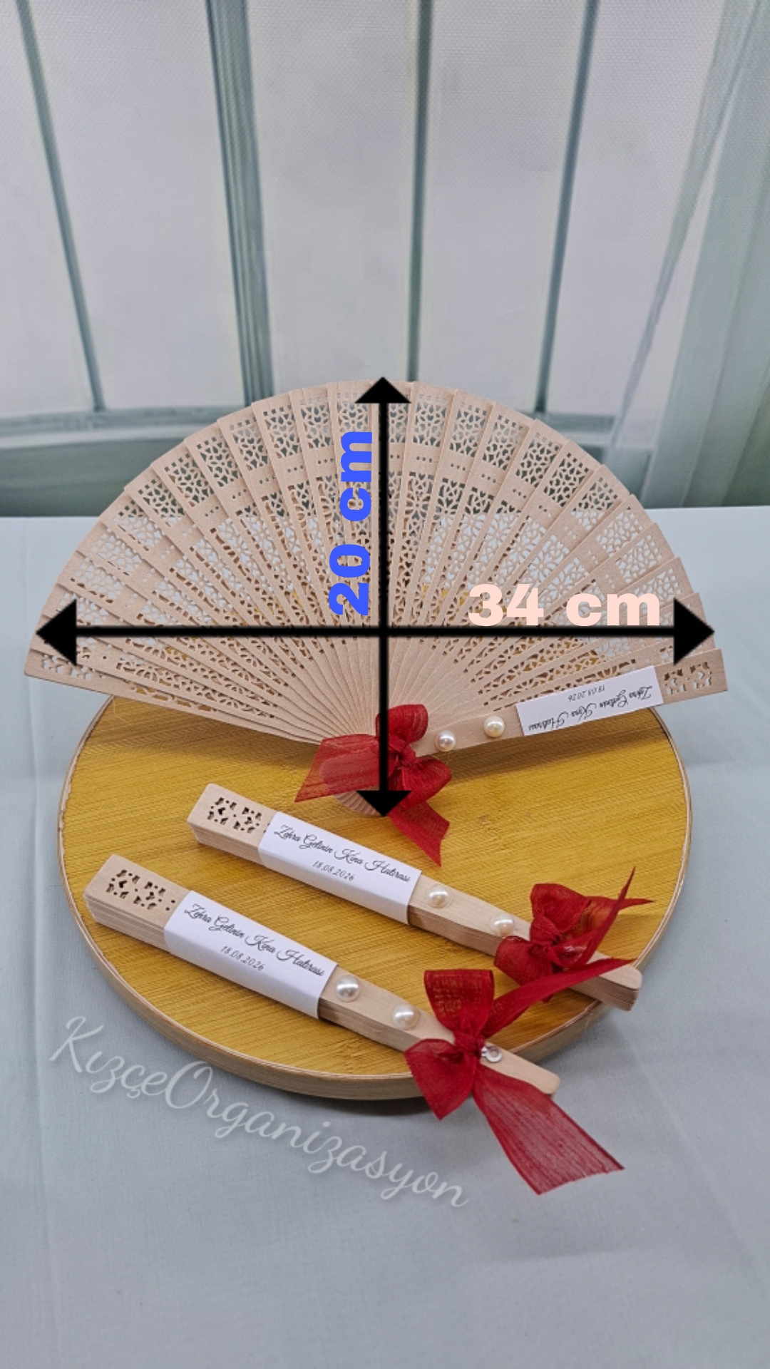 Hediyelik Ahşap Yelpaze, Kına Gecesi, Nişan, Nikah Hediyeliği (30 Adet) - Görsel 10