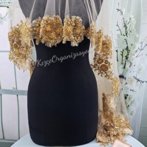 Gold Lüks Yüz Örtüsü Seti, Gold Aplik Yüz Örtüsü, Gold İşlemeli Yüz Örtüsü